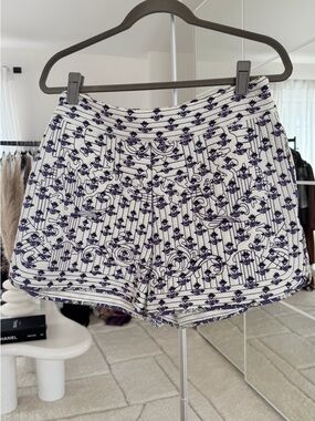High-Waist Embroidered Floral Shorts in White & Purple
